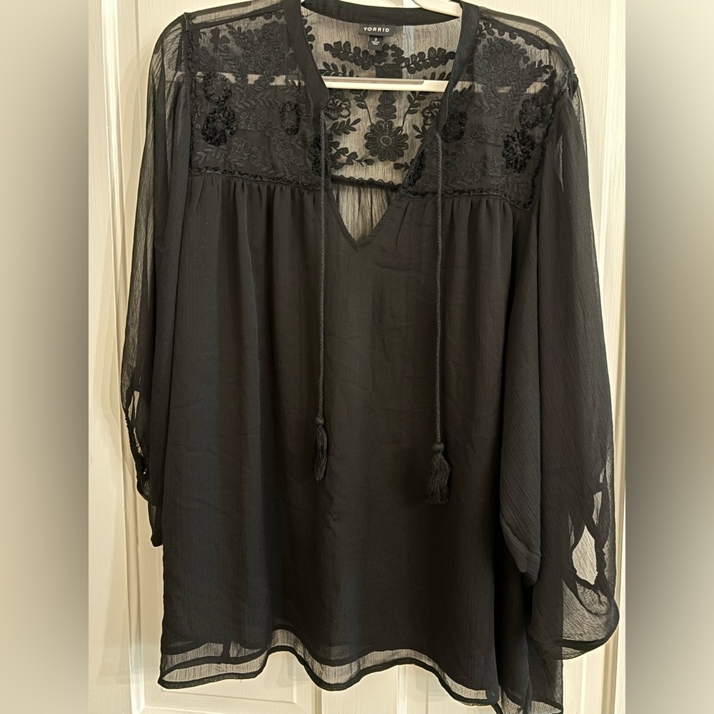 Torrid Black Sheer Lace Top